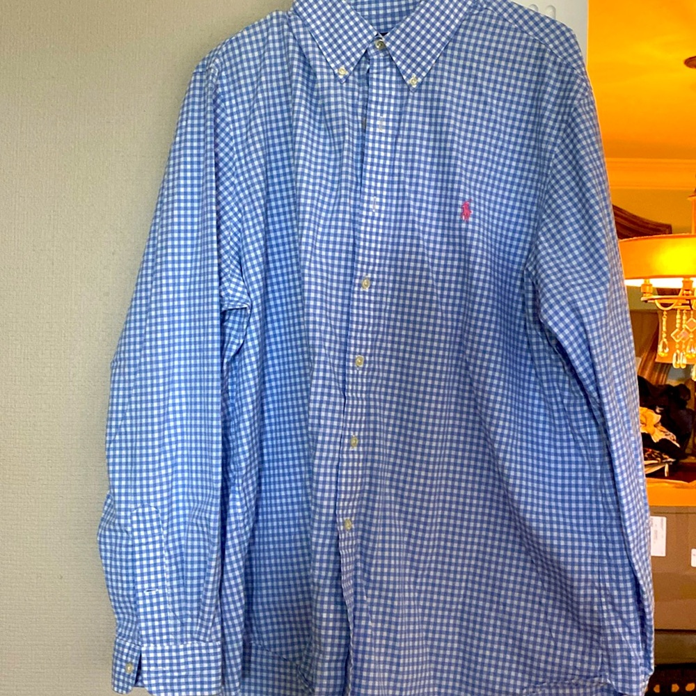 Ralph Lauren blue and white checkered button-down. Size XL.